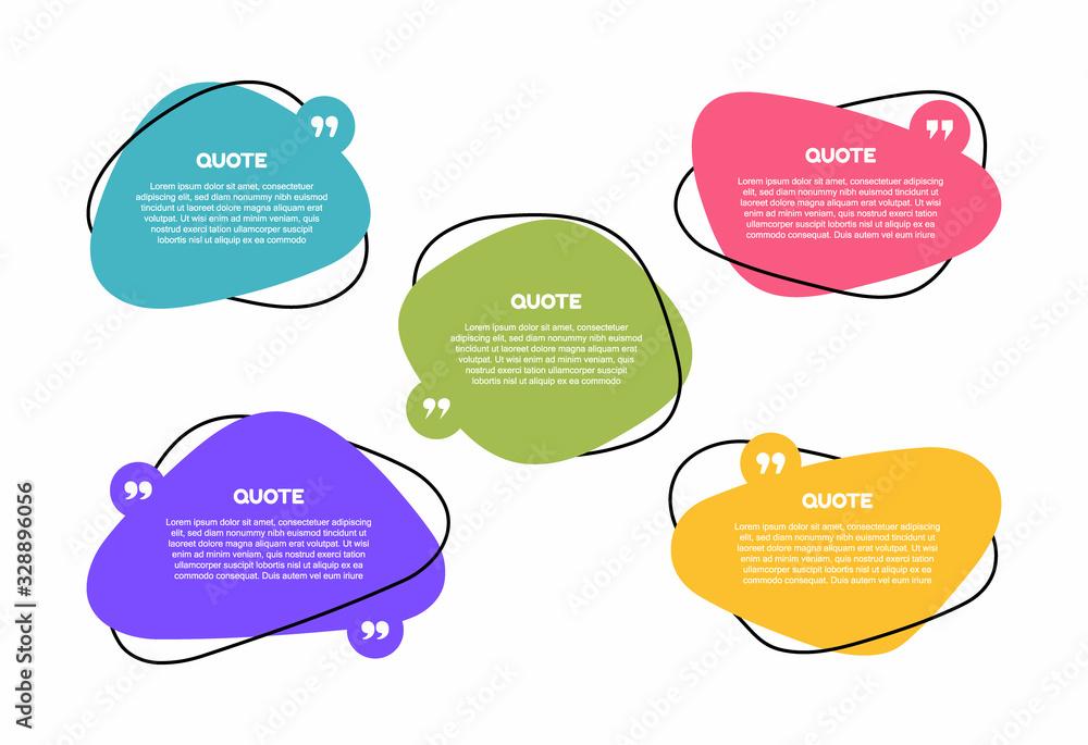 Super set different shape geometric texting boxes. Colored quote box speech bubble. Modern flat style vector illustration