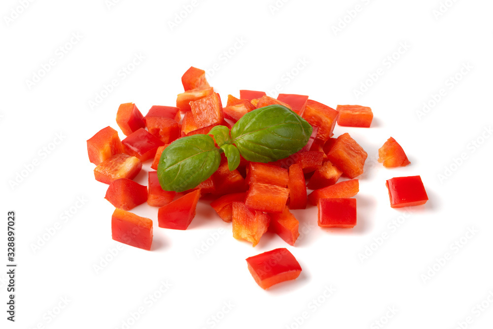 Chopped paprika or red sweet pepper cuts isolated Chopped paprika or red sweet pepper cuts isolated