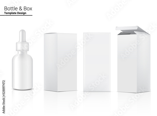Dropper Bottle Mock up Realistic Cosmetic and Box for Skincare Product on White Background Illustration. Health Care and Medical Concept Design.