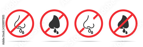 Set of no runny nose icons in four different versions in a flat design. Vector illustration