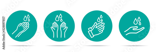 Set of washing hands icons in four different versions in a flat design. Vector illustration