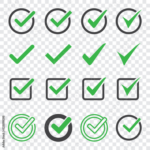 Set of check mark icon on a transparent background