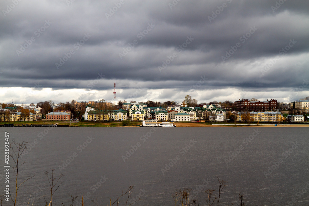 View of the pier of the ancient city of Kostroma. Gold ring of Russia. View of the pier of the ancient city of Kostroma. Gold ring of Russia.