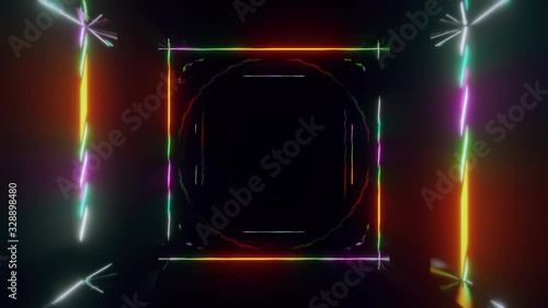 futuristic neon tunnel 3d render animation