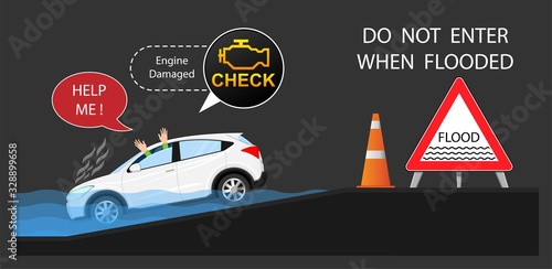 Escape submerged car sinking accident vehicle water dangerous flooded seatbelt damaged Break window tool seat belt driver