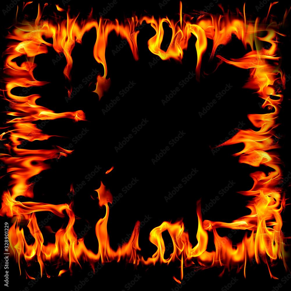 Flame square fire flames on Abstract art black background Flame square fire flames on Abstract art black background