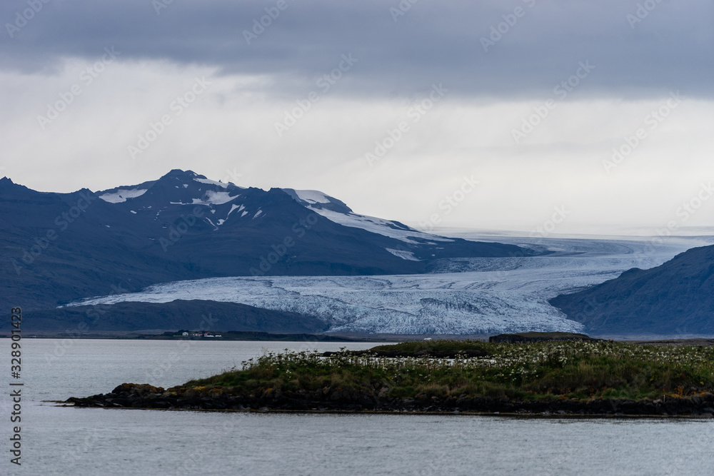 Glaciers on the mountain with lake foreground, Iceland