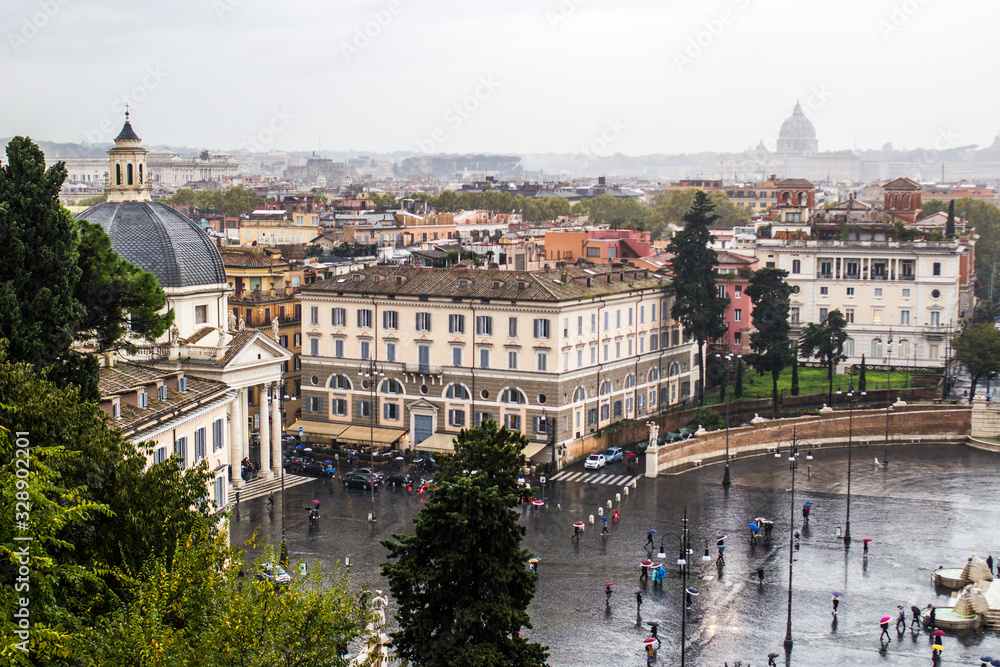 view of the Piazza del Popolo in Rome in cloudy weather