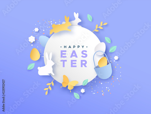 Happy easter card paper frame and spring element