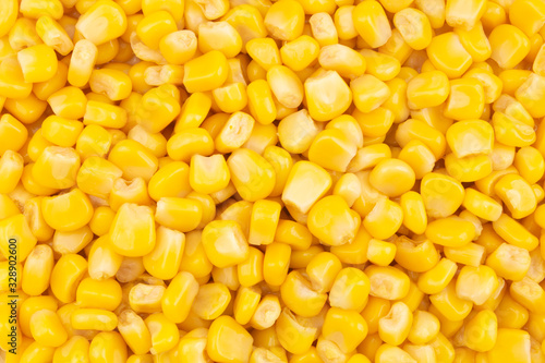 Canned corn background, preserved seeds of sweetcorn close up