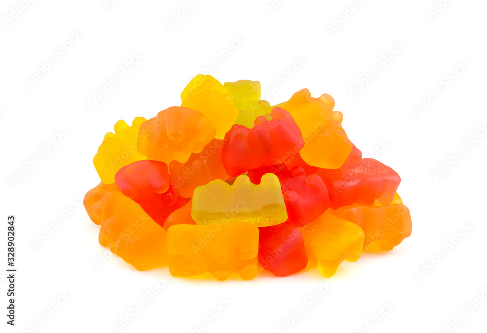 Heap of colorful gummy bears isolated on white background Heap of colorful gummy bears isolated on white background