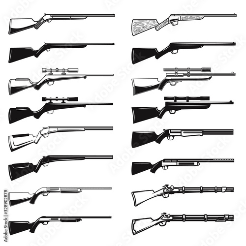 Fototapeta Big set of hunting guns, rifles. Design element for logo, label, sign, poster, t shirt. Vector illustration