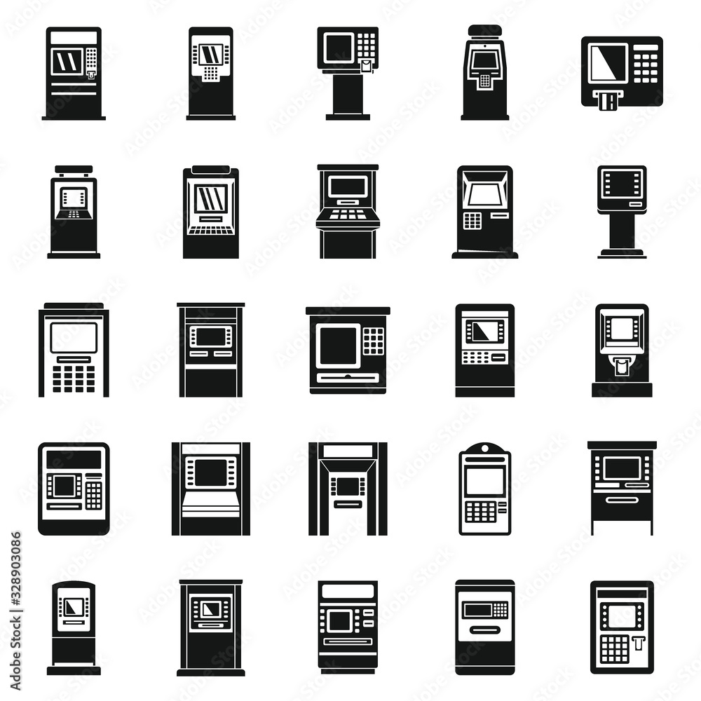 Bank atm machine icons set. Simple set of bank atm machine vector icons for web design on white background