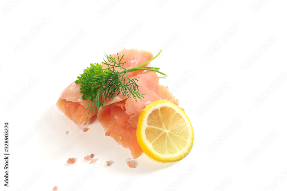 slices of smoked salmon on white background slices of smoked salmon on white background