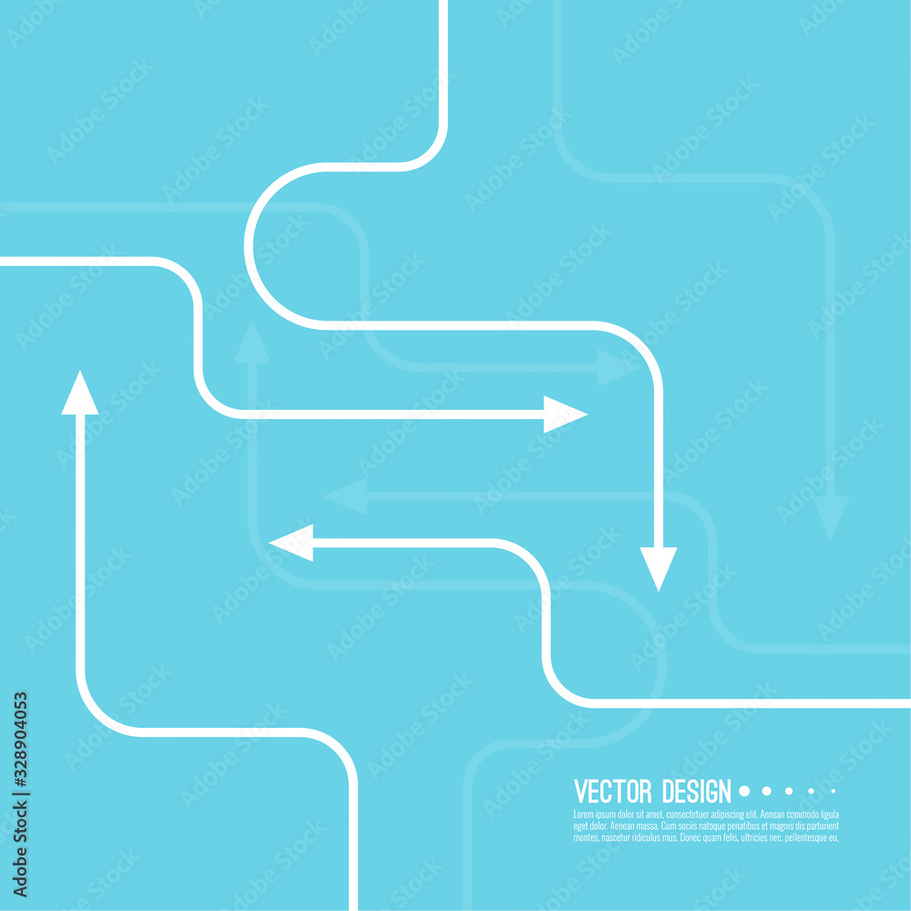 Vector abstract background with various curved direction arrows. The concept of the path of movement. Vector abstract background with various curved direction arrows. The concept of the path of movement.
