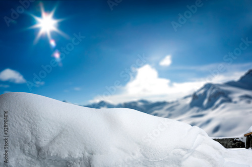 Winter time in mountains and background of snow 