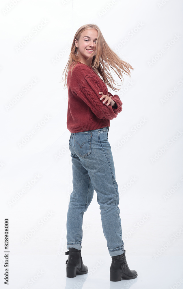 full length . modern young woman stepping forward full length . modern young woman stepping forward