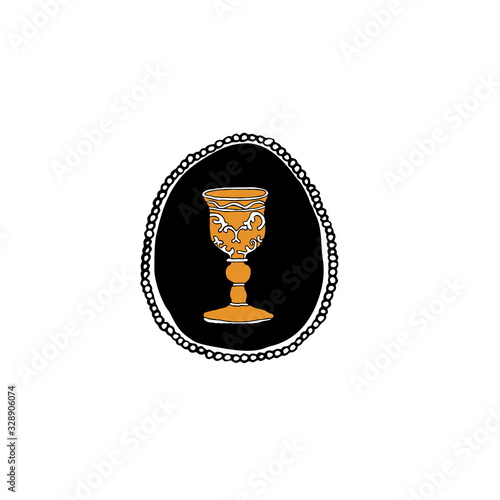 Antique goblet. Vintage hand drawn vector illustration in gothic style on white background. Medieval cup from ancient times drawing