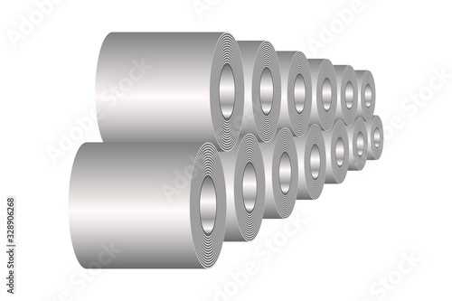 Stocks of rolled steel coil, steel, strap storage in factory warehouse, Metal iron sheet industrial