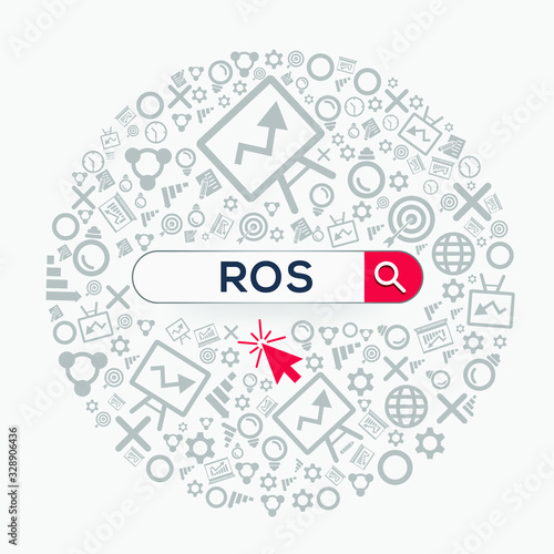 ROS mean (return on sales) Word written in search bar ,Vector illustration.