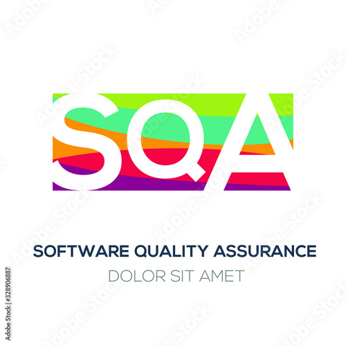 Creative colorful logo , SQA mean (software quality assurance) . photo