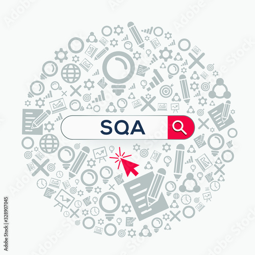 SQA mean (software quality assurance) Word written in search bar ,Vector illustration. photo