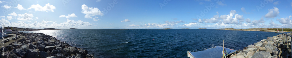 Fototapeta premium Panoramic view of the landscape and the buildings in Vrango island, Archipelago of Gothenburg, Sweden