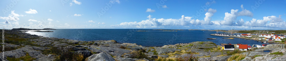 Panoramic view of the landscape and the buildings in Vrango island, Archipelago of Gothenburg, Sweden