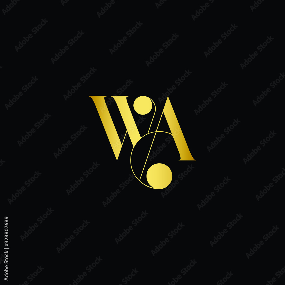 Initial Gold letter WA AW Logo Design with black Background Vector ...