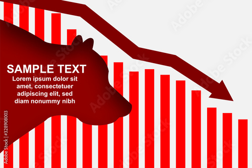 Stock market. Candle stick graph chart of stock market investment trading. Bullish point, down trend of graph. Bear Market. red background. Vector.