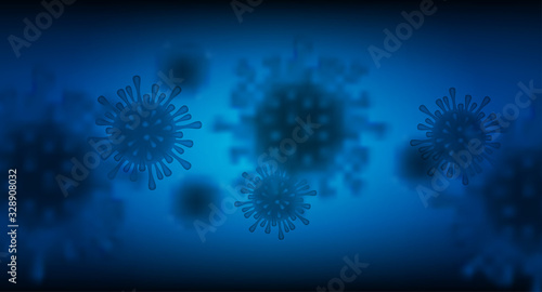 Coronavirus, covit-19 virus concept. Medical healthcare, microbiology concept. Microscopic view of a infectious virus. on blue background. vector.