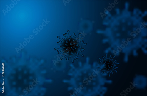 Coronavirus, covit-19 virus concept. Medical healthcare, microbiology concept. Microscopic view of a infectious virus. on blue background. vector.