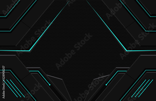 3d realistic dark techno background. Illustration Abstract geometric shape modern futuristic, mechanical, science, technology background. Dark Elegant gaming wallpaper