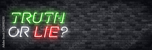 Vector realistic isolated neon sign of Truth or Lie flyer logo for template decoration on the wall background. Concept of quiz and mystery.