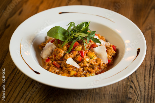 Risotto with chicken meat, ...