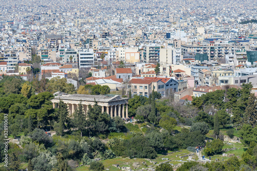 Temple of Hephaestus seen from distance in ancient Agora, Athens