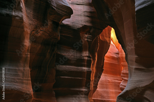 Landscape of Upper Antelope Slot Canyon aglow with reflected sunlight, Arizona, USA