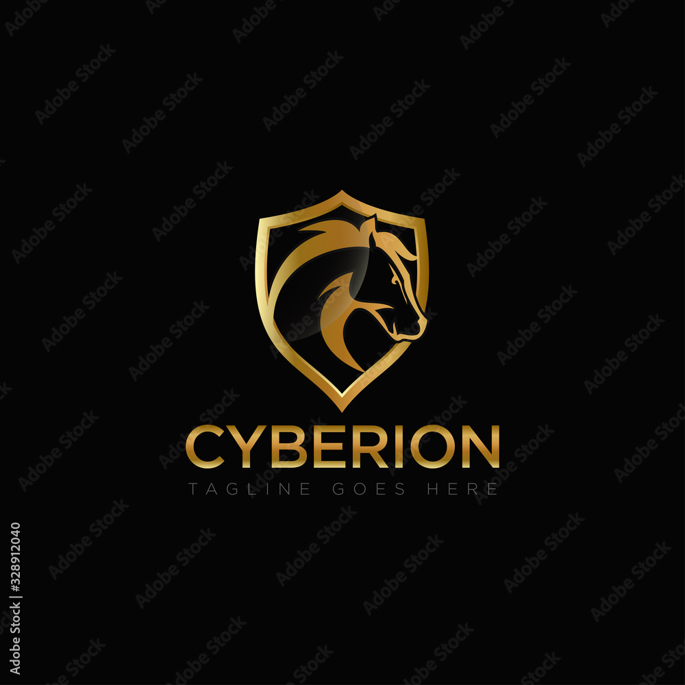 Cyberion logo, with cutting edge head horse and shield vektor