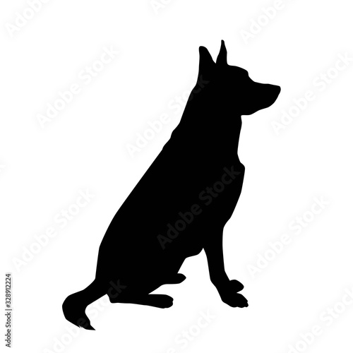 big dog sitting and begging from the side silhouette vector isolated on white background