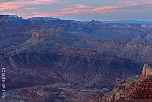 Twilight from Lipan Overlook with view of Colorado River, South Rim, Grand Canyon National Park, Arizona, USA
