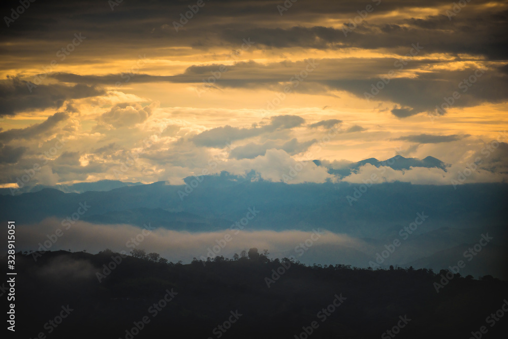 sunset in mountains in Colombia