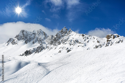 Winter landscape of mountains and copy space for your decoration. 