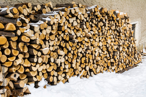 Stack of Split Logs for Domestic Use Heating in Winter