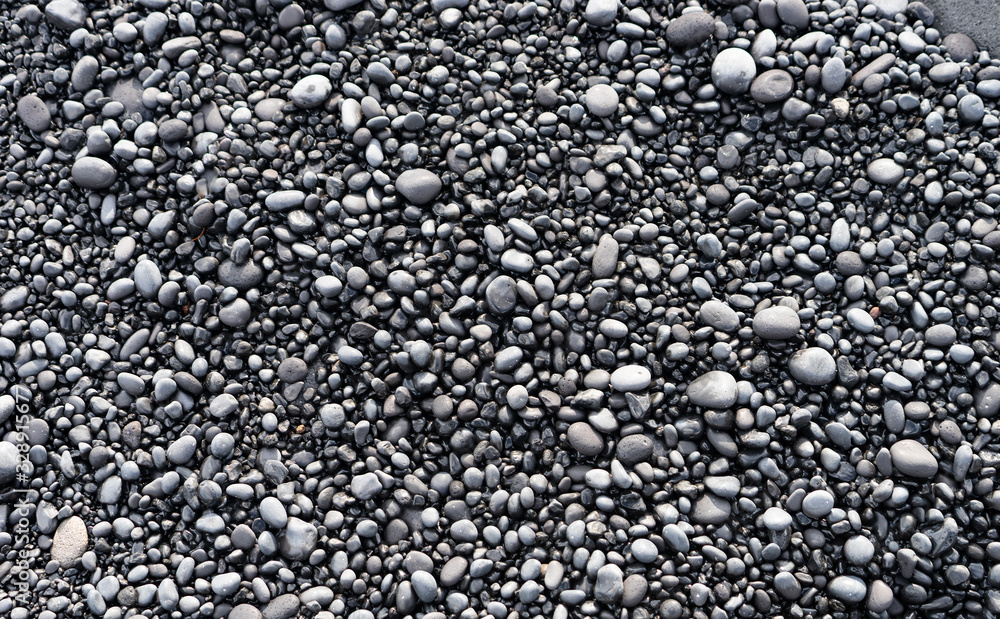 Volcanic rocks on black sand beach, Iceland