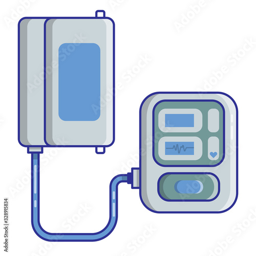 Blood pressure meter. Electronic sphygmomanometer in flat line style