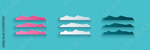 Paper cut Strips of cocaine or heroin drug icon isolated on blue background. Paper art style. Vector Illustration