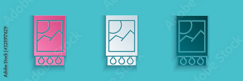 Paper cut Open matchbox and matches icon isolated on blue background. Paper art style. Vector Illustration