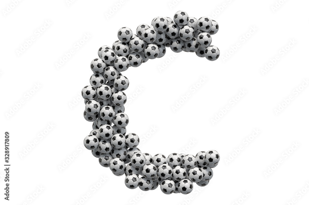 Letter C from soccer balls, 3D rendering Letter C from soccer balls, 3D rendering