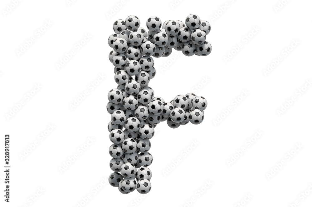 Letter F from soccer balls, 3D rendering Letter F from soccer balls, 3D rendering