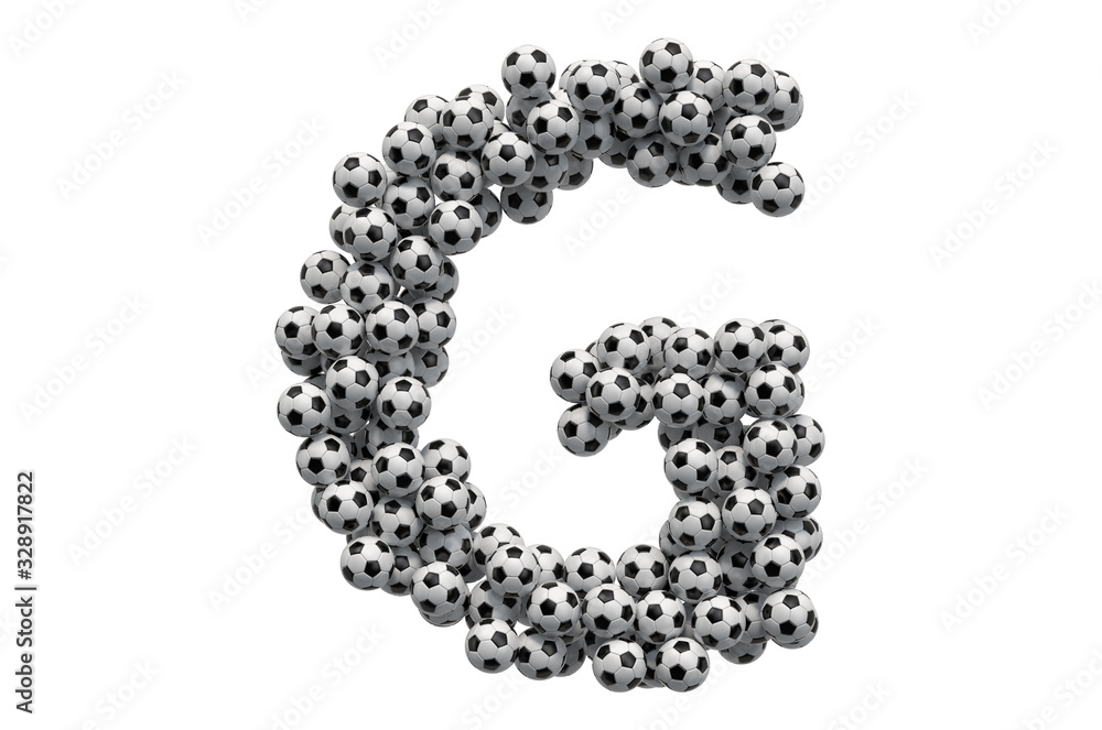 Letter G from soccer balls, 3D rendering Letter G from soccer balls, 3D rendering